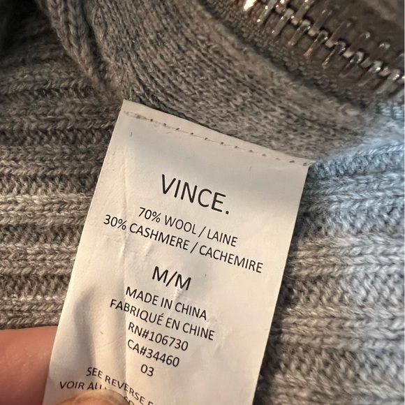 Vince Wool Cashmere Blend Ribbed Gray Sweater with Zipper Accents Medium - Picture 8 of 8